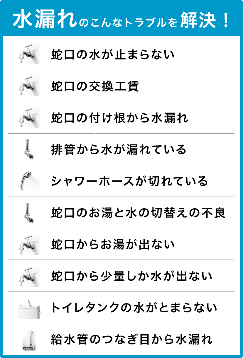 蛇口の交換・蛇口の水が止まらない・配管から水が漏れている・蛇口の付け根から水漏れ・蛇口のお湯と水の切り替えの不良・シャワーホースが切れている・蛇口からお湯が出ない・トイレタンクの水が止まらない・蛇口から少量しか水が出ない・給水管のつなぎ目から水漏れ 名古屋市港区